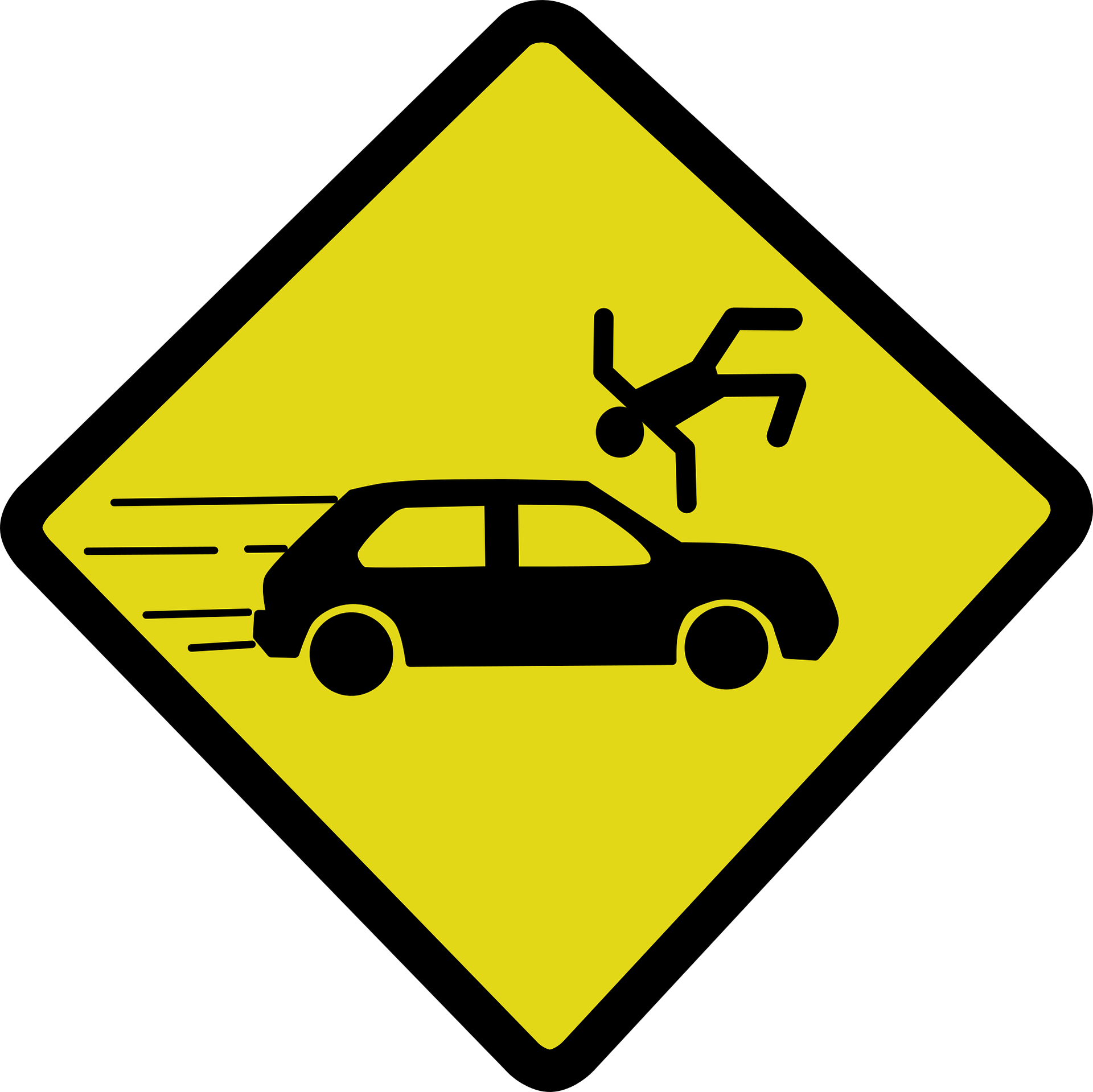 Warning sign of car hitting person